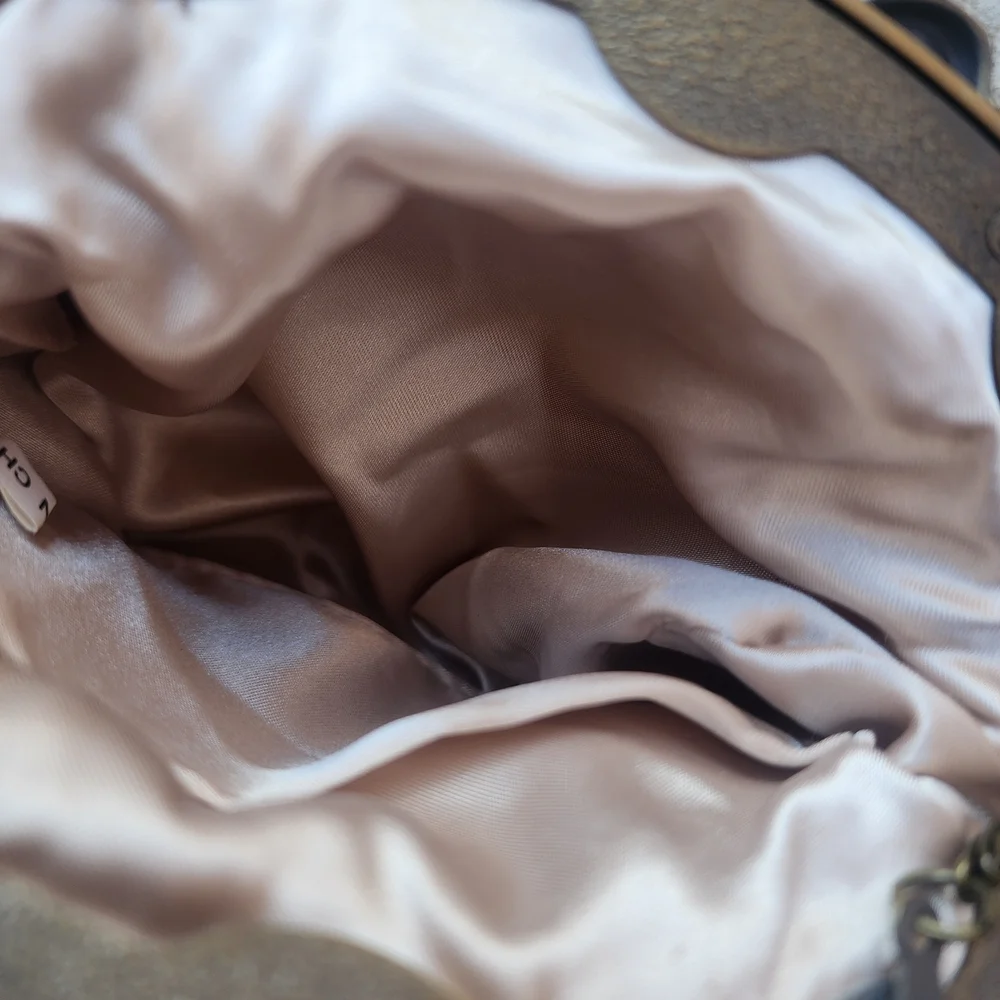 Beaded Embroidered Champagn Cream Vintage Victorian Style Clutch‎